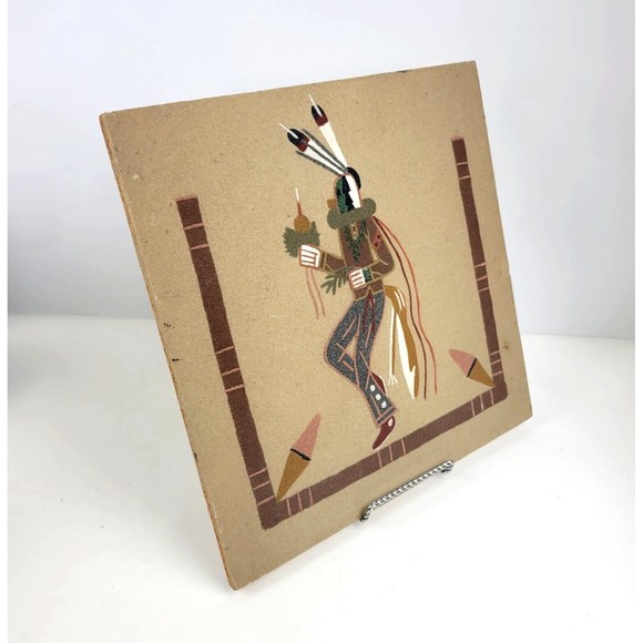 NAVAJO Native American Indian Sand Art Painting on Board Yei Bei Chai Dancer 12" - Picture 6 of 11
